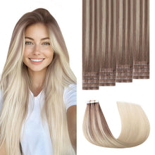 Remy Haarverlängerung Tape #8/60 Hellbraun-Platinblond 35cm