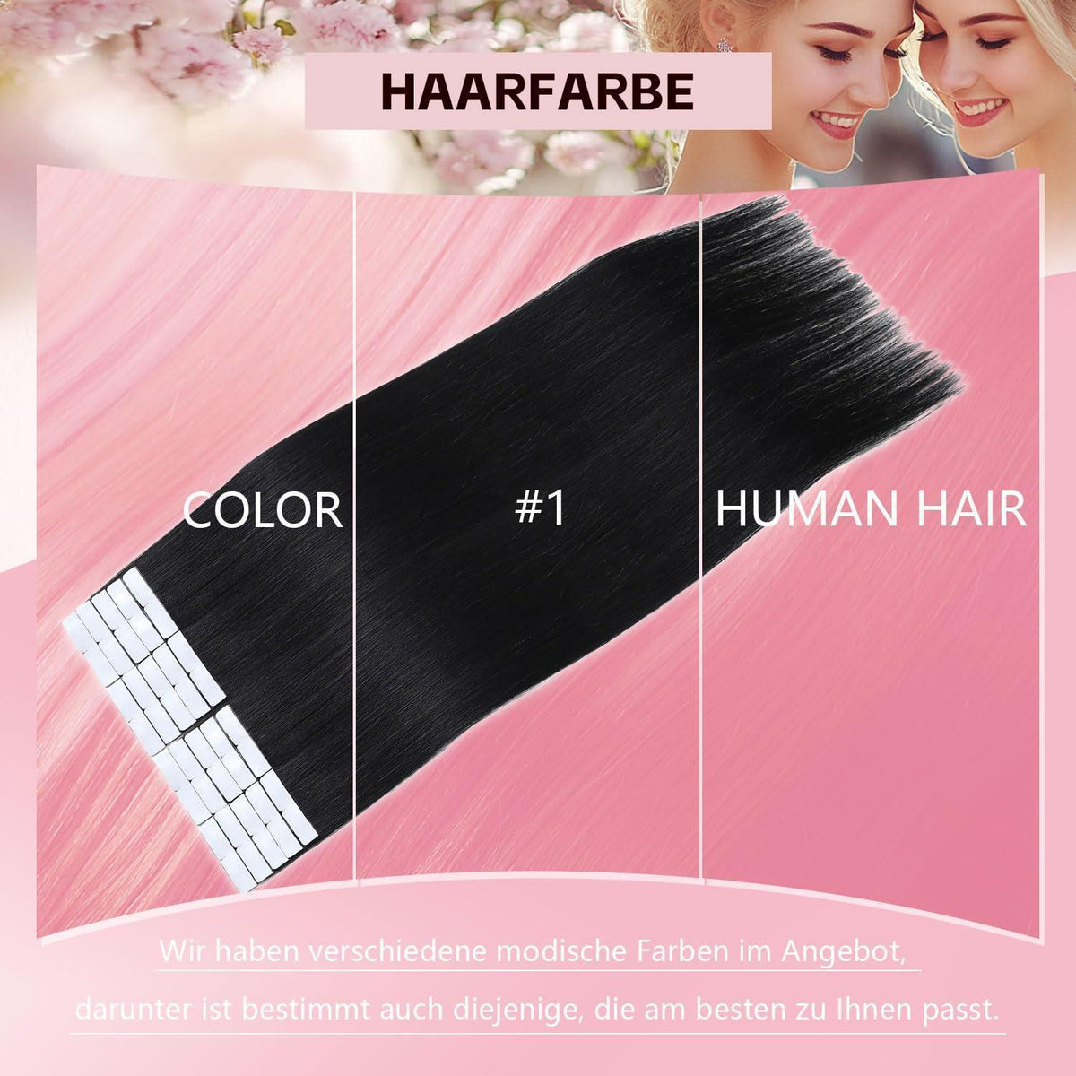 Echthaar Tape Extensions #1 Schwarz 50cm – Remy Menschenhaar