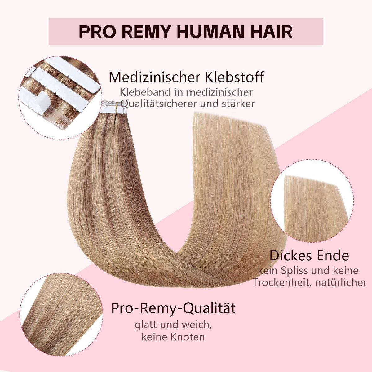 Echthaar Tape Extensions #10/27/27 Hellbraun mit Goldblond 55cm