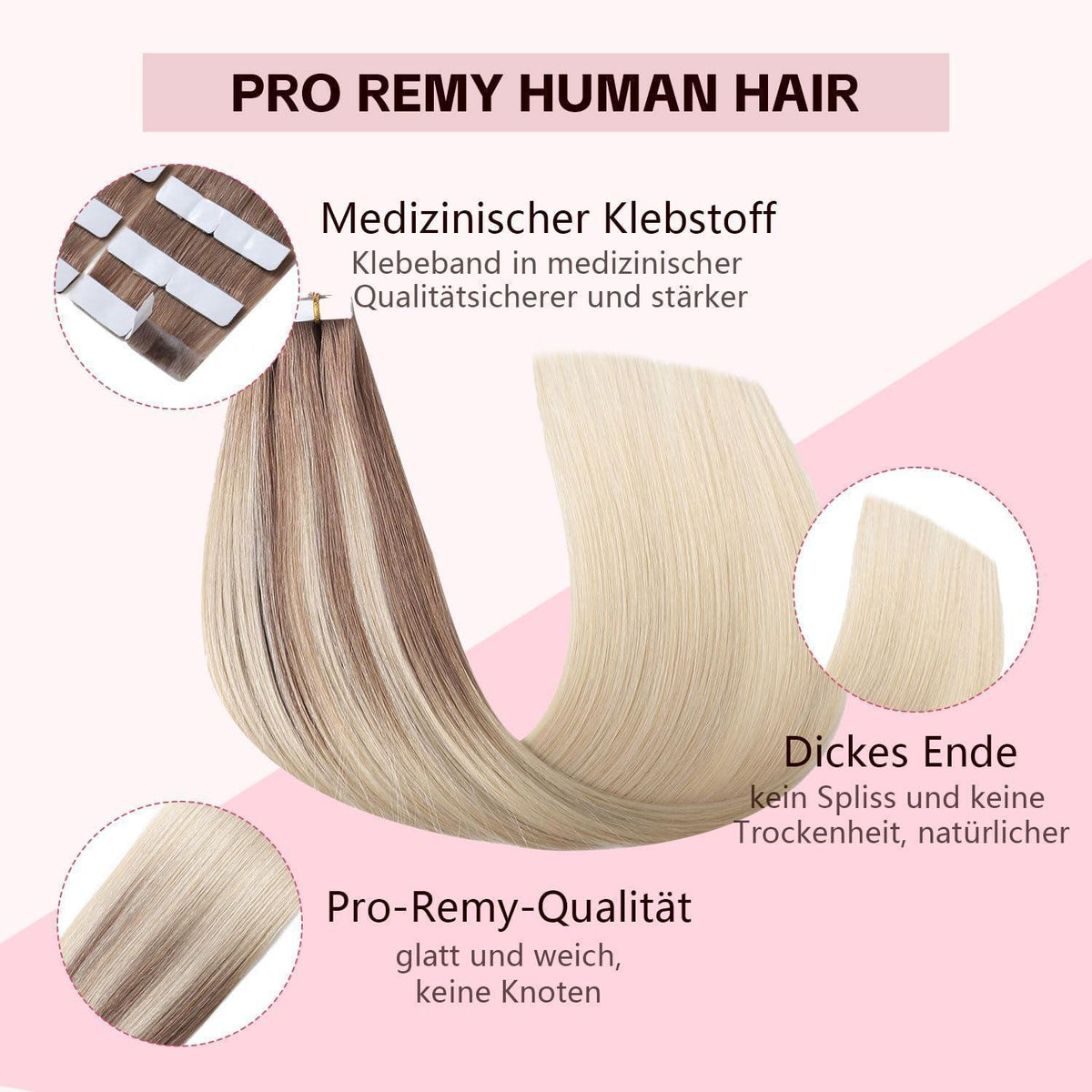 Remy Echthaar Tape Extensions #8/60 Hellbraun-Platinblond 40cm