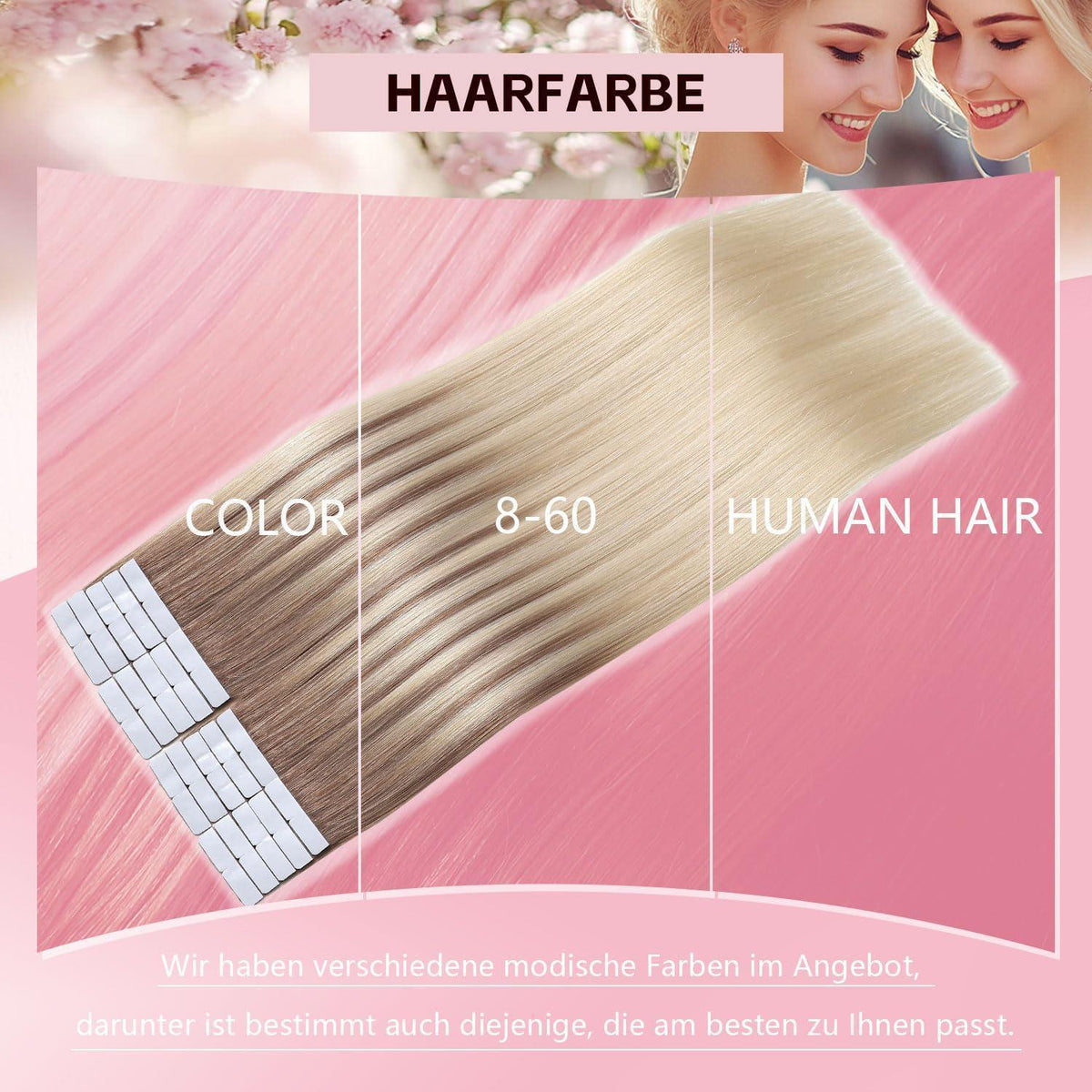 Remy Echthaar Tape Extensions #8/60 Hellbraun-Platinblond 40cm