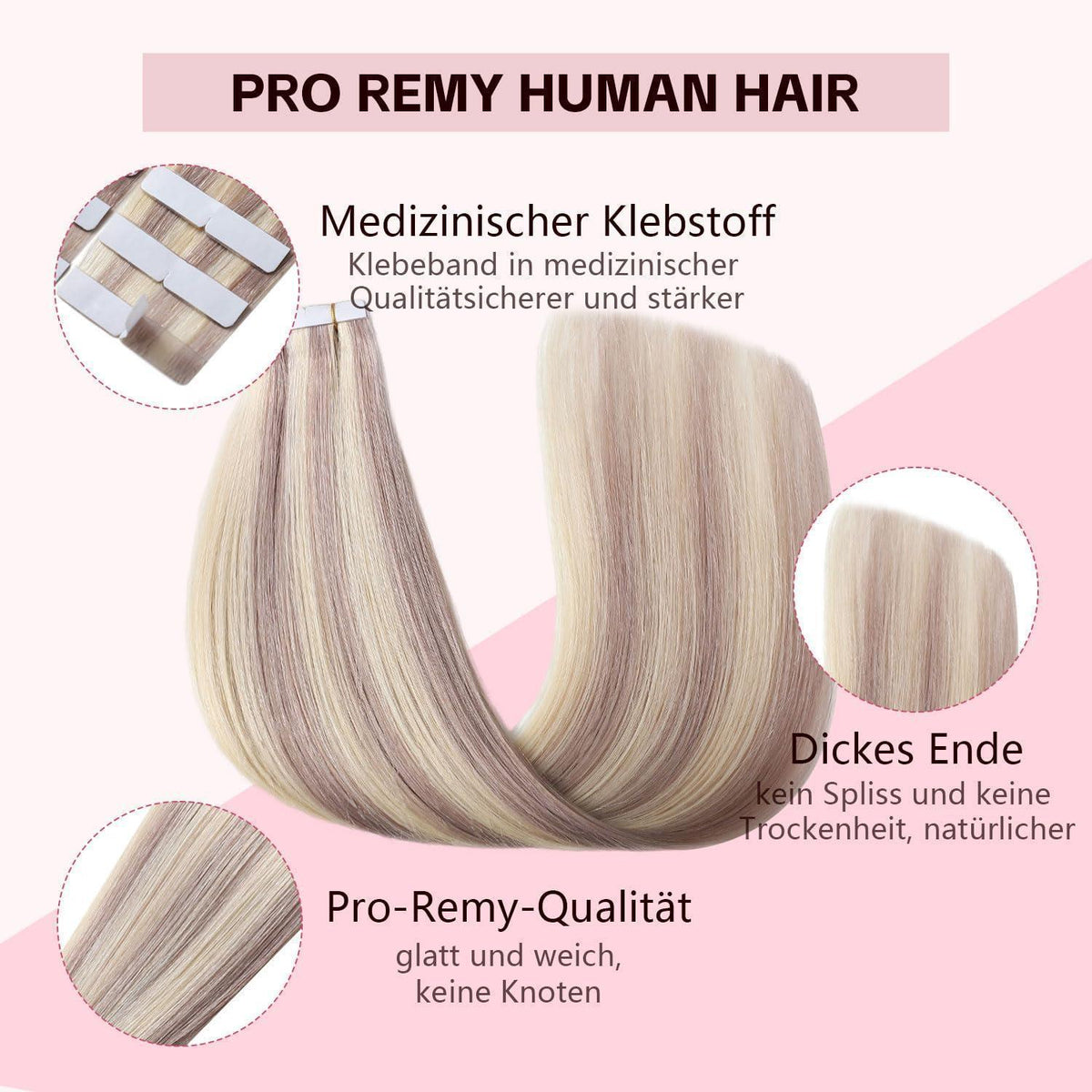 Remy Tape-in Haarverlängerung Aschblond #18p613, 45cm