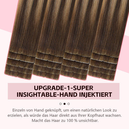 Remy Tape Haarverlängerung #4/27/4 Balayage Schoko-Karamell 45cm