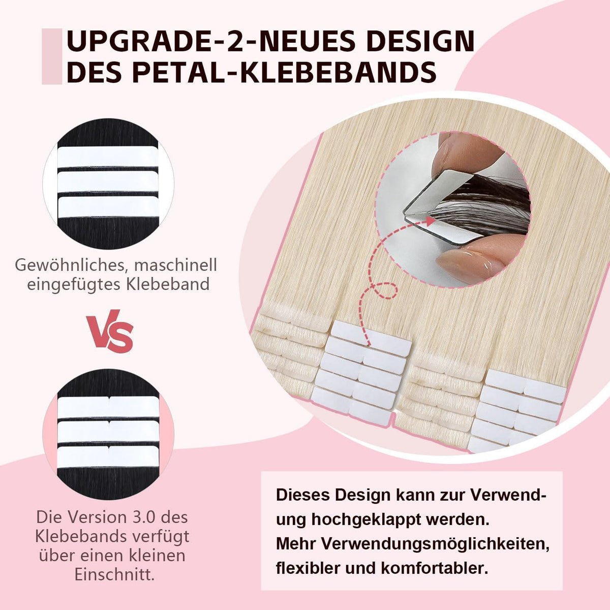 Echthaar Tape-in Haarverlängerung Platinblond 55cm (50g)