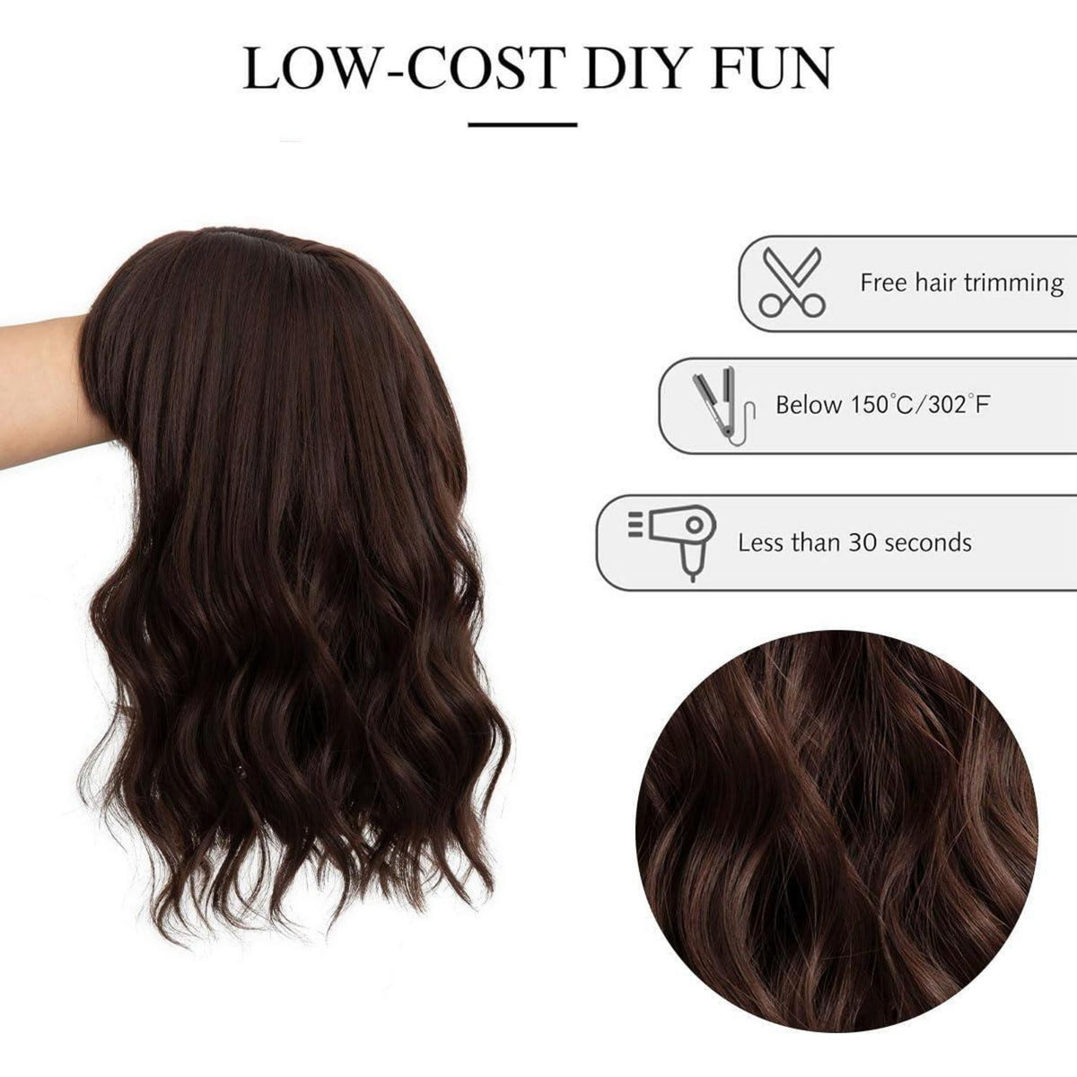 Braune Bob Perücke mit Pony – Lockig & Gewellt