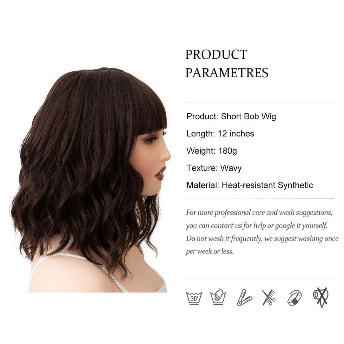 Braune Bob Perücke mit Pony – Lockig & Gewellt