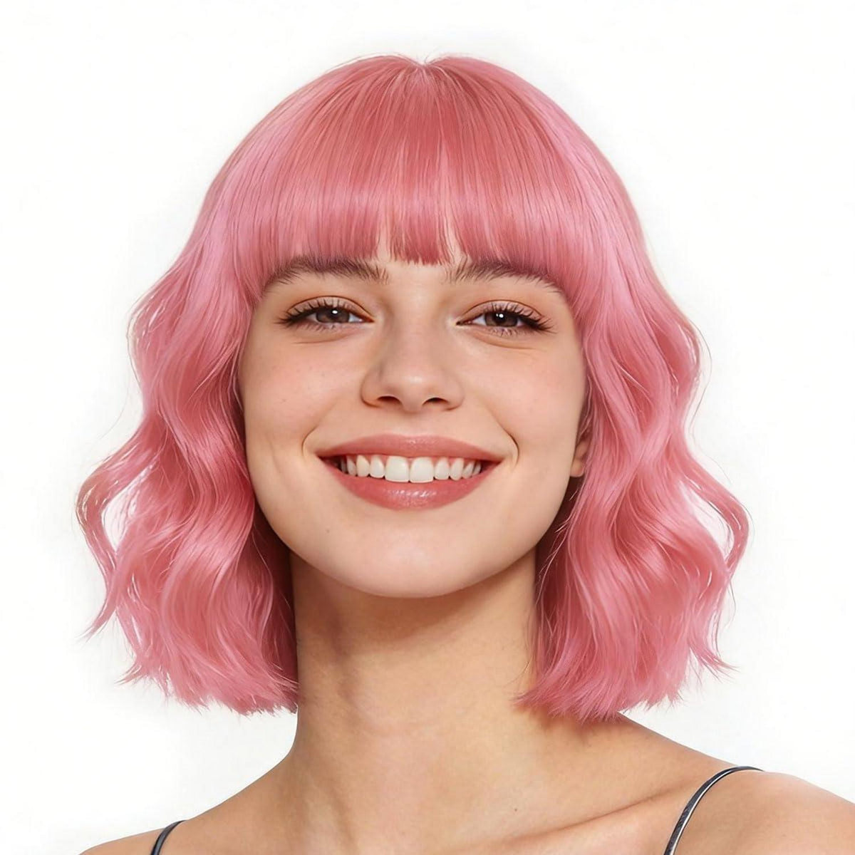 Pink Bob Perücke mit Pony – Lockig, Gewellt & Vielseitig