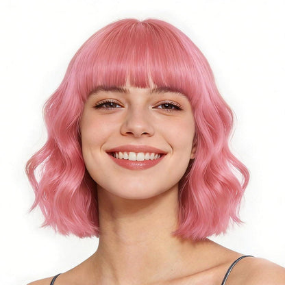 Pink Bob Perücke mit Pony – Lockig, Gewellt & Vielseitig