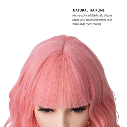 Pink Bob Perücke mit Pony – Lockig, Gewellt & Vielseitig