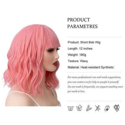 Pink Bob Perücke mit Pony – Lockig, Gewellt & Vielseitig