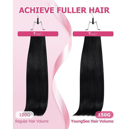 Echthaar Clip-in Extension Schwarz 55cm – Volumenspendend & Stylingfähig