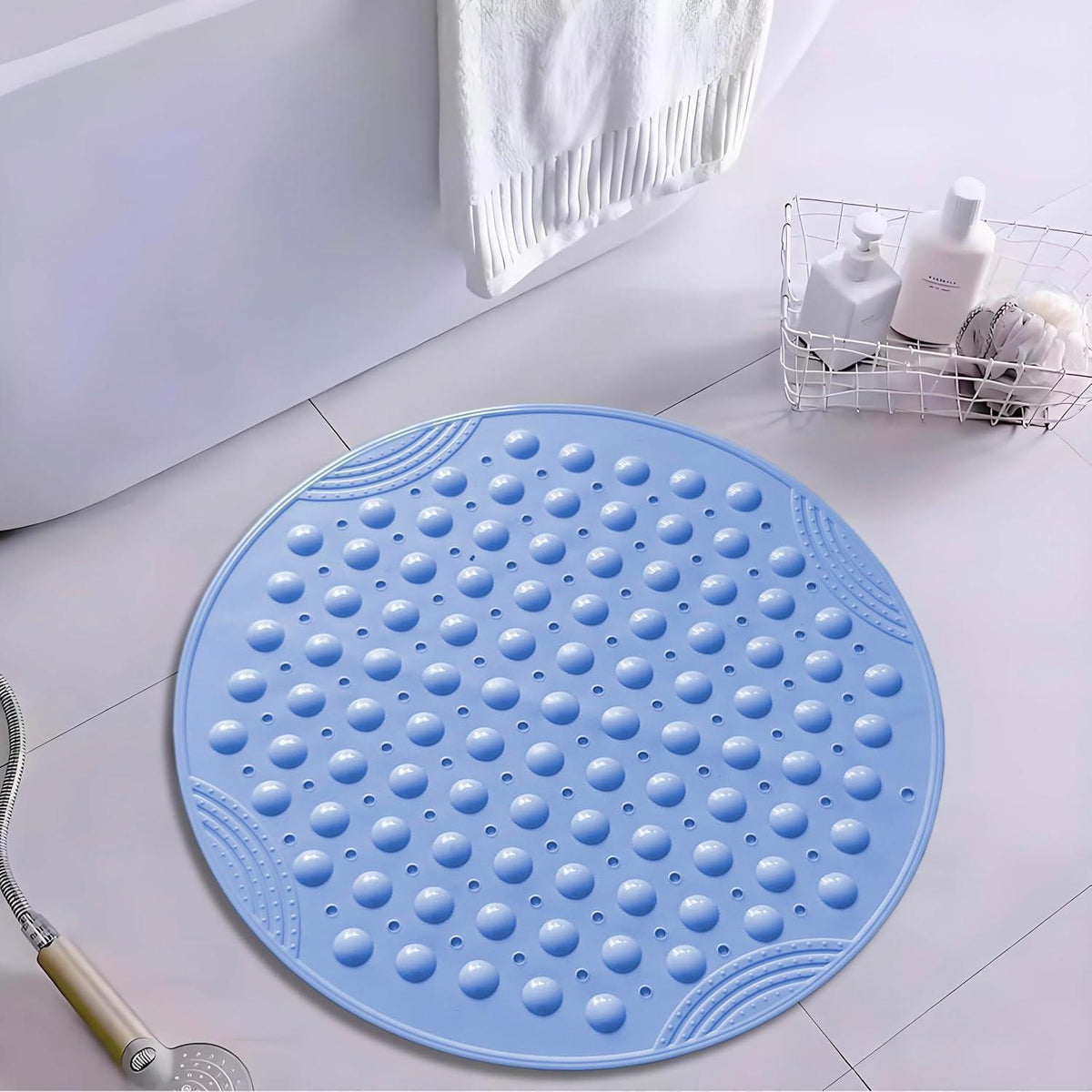 Rutschfeste Duschmatte rund blau – Antirutschmatte für Dusche