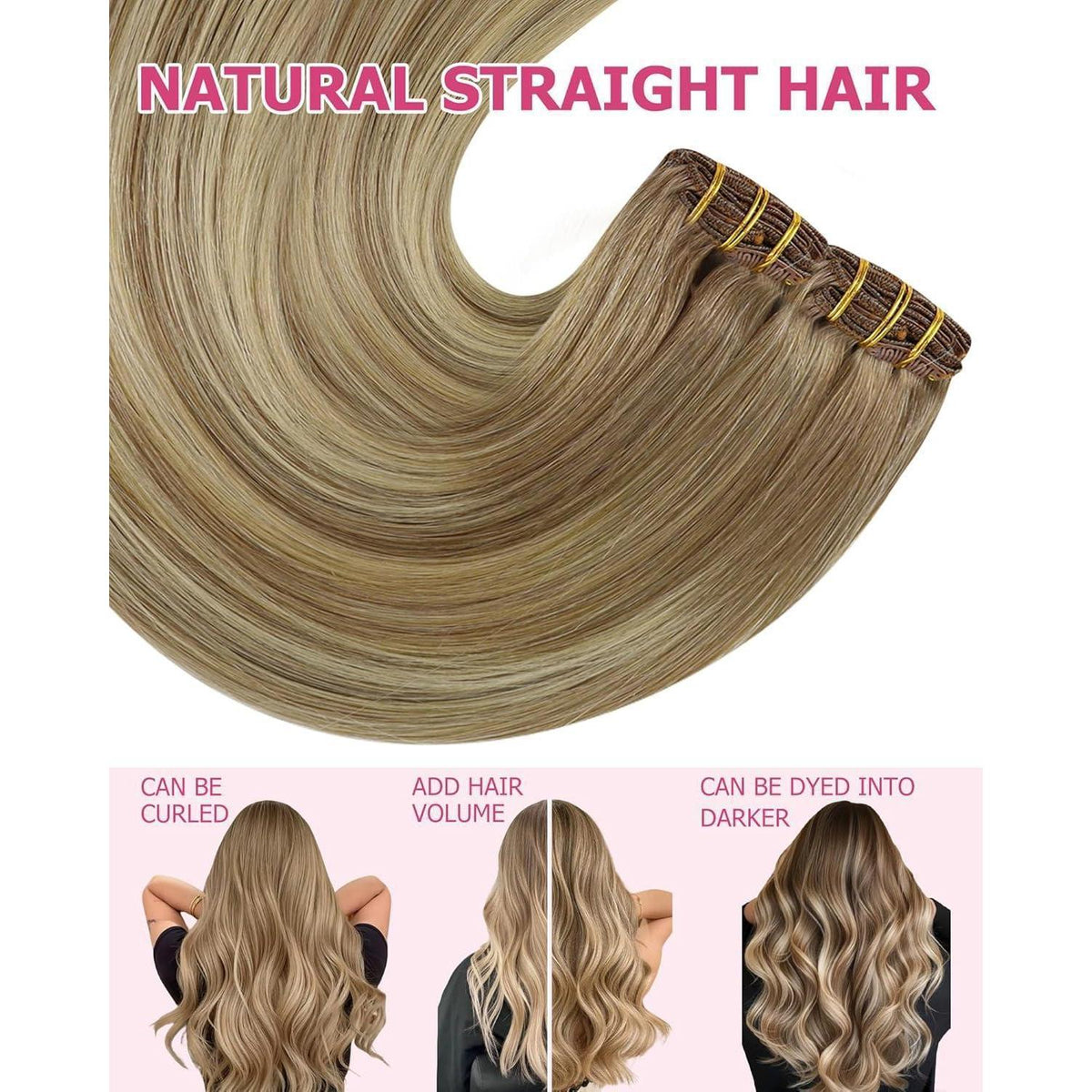 Echthaar Clip-in Extensions Ombre Hellbraun-Blond 30cm