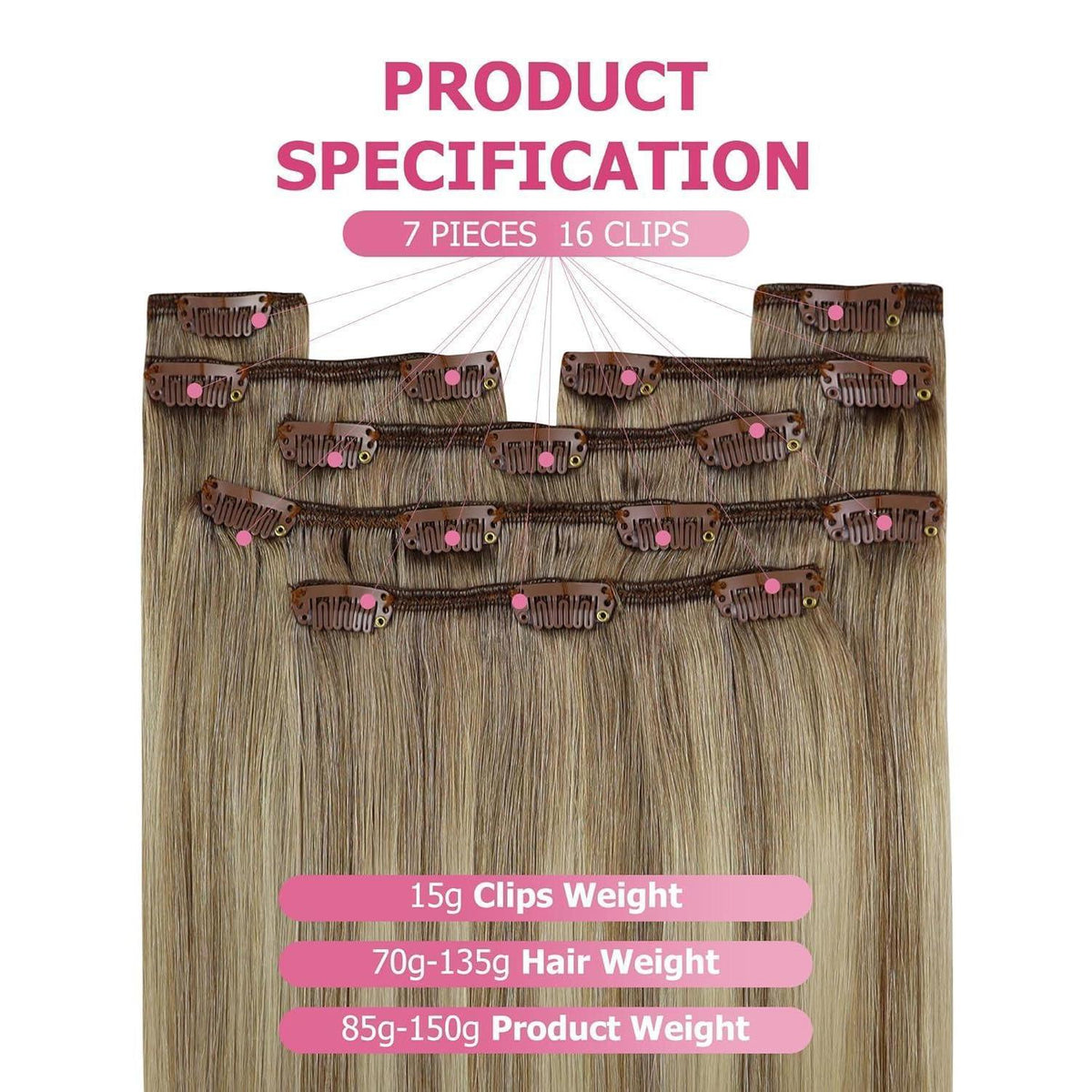 Echthaar Clip-in Extensions Ombre Hellbraun-Blond 30cm