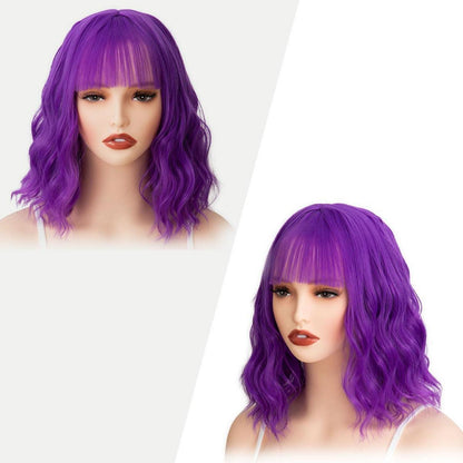 Lila Bob Perücke mit Pony – Lockig & Gewellt für Damen