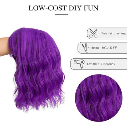 Lila Bob Perücke mit Pony – Lockig & Gewellt für Damen