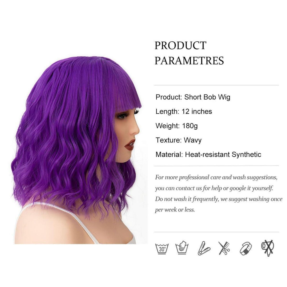Lila Bob Perücke mit Pony – Lockig & Gewellt für Damen