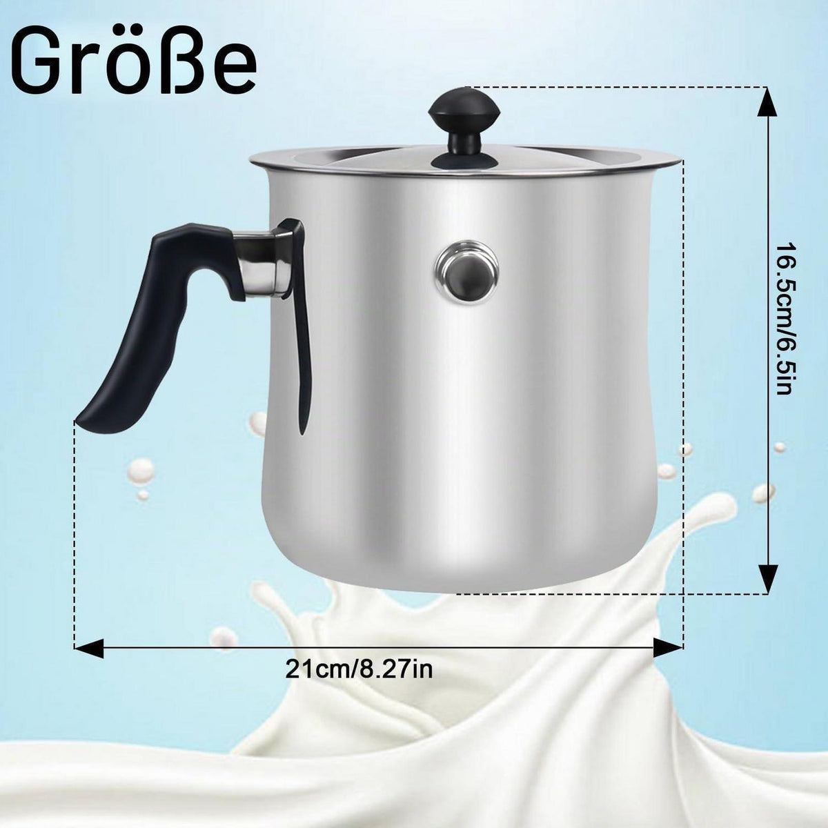 1.5L Edelstahl Milchtopf mit Deckel & Pfeife