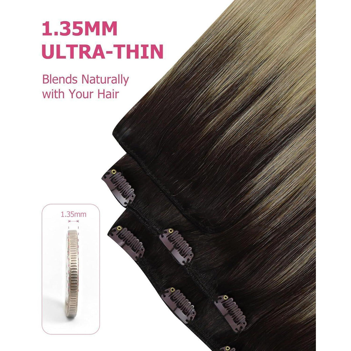 Clip-in Echthaar Extensions Braun Ombre Blond 50cm 150g