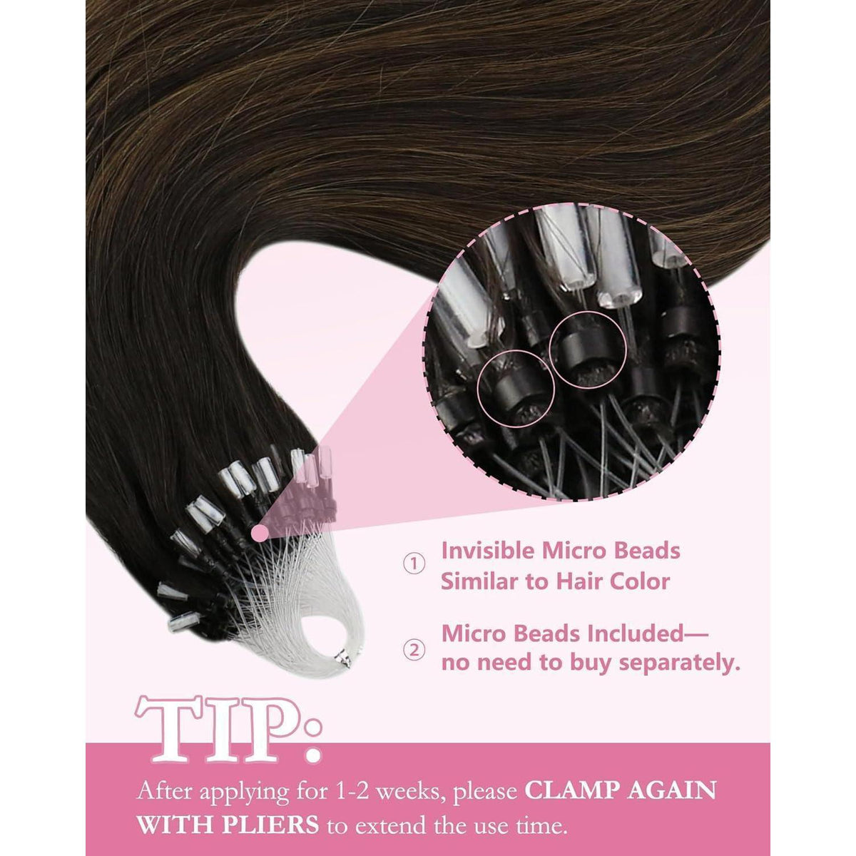 Echthaar Microring Extensions Braun Balayage 50-55cm