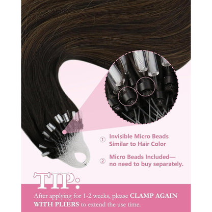 Echthaar Microring Extensions Braun Balayage 50-55cm