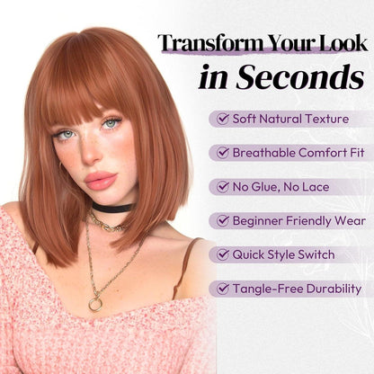 Auburn Bob Perücke mit Pony – Kurzes, rotes Haar für Damen