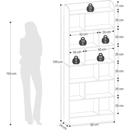 Weißes Bücherregal mit 7 Fächern – 24 x 80 x 199 cm