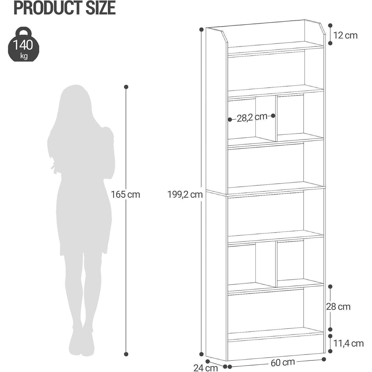 Bücherregal 7 Fächer Eichenbeige – Standregal für Wohnzimmer
