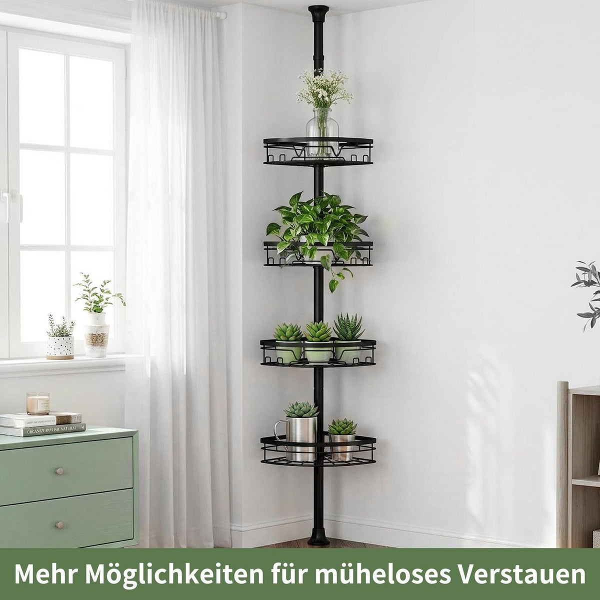 Teleskop Duschregal 4-Fach Ecke Schwarz Matt
