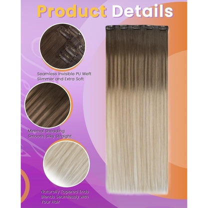 Echthaar Clip-Ins Braun Balayage 55cm – 100g