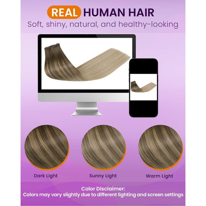 Echthaar Clip-Ins Braun Balayage 55cm – 100g