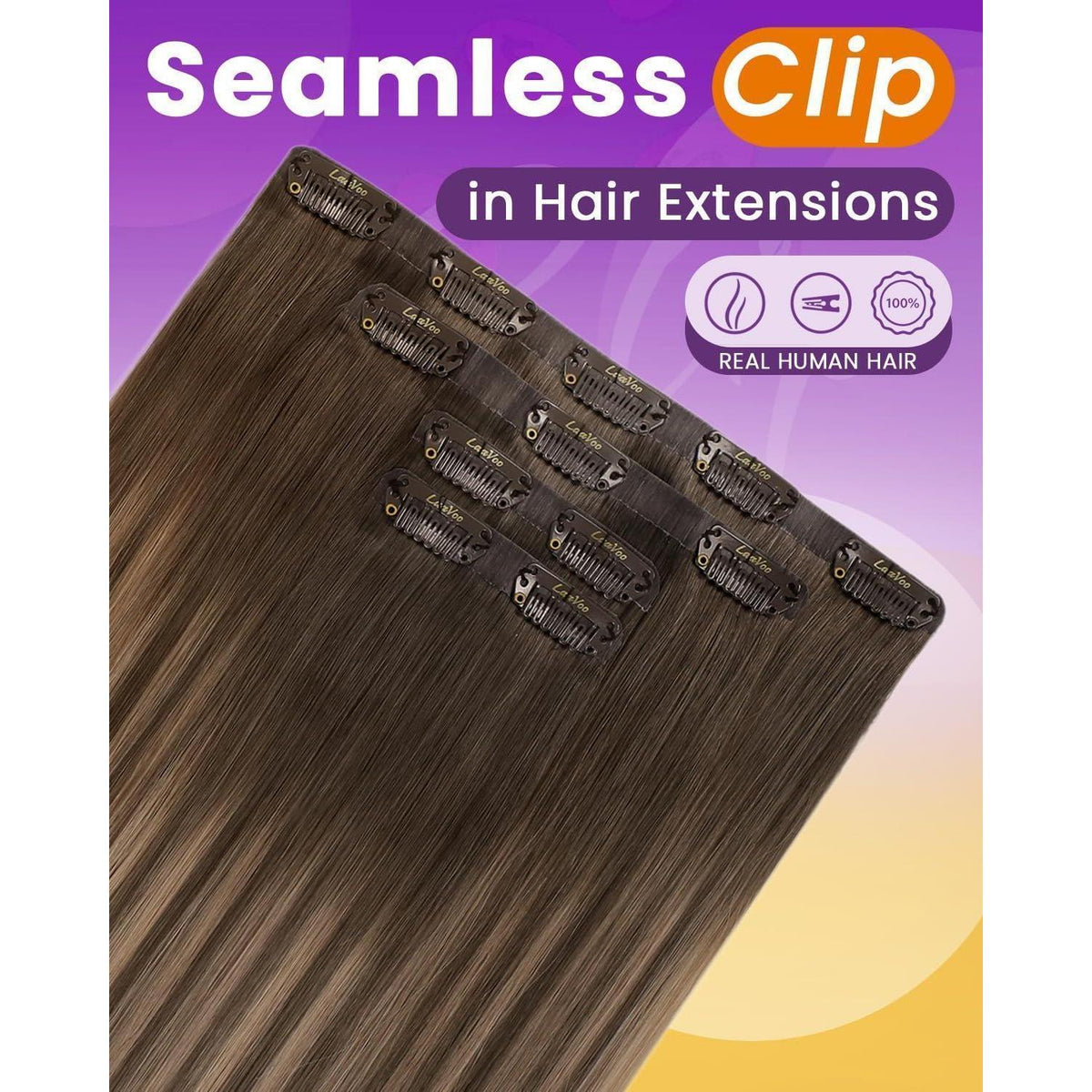 Echthaar Clip-in Extensions Balayage Hellbraun Ombre