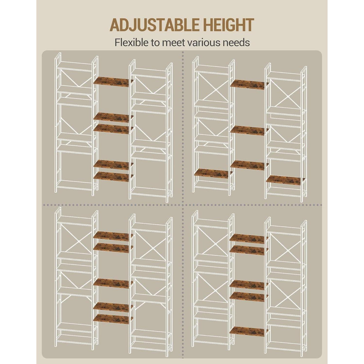7-Etagen Bücherregal Braun-Schwarz | Standregal Vintage 24x152x217cm