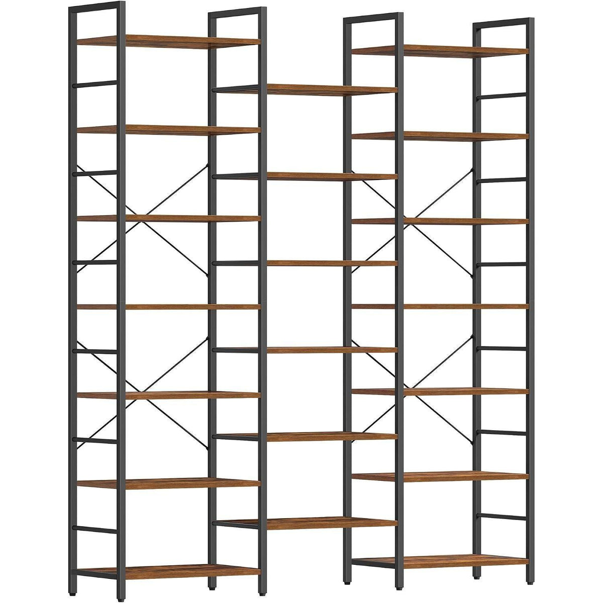 7-Etagen Bücherregal Braun-Schwarz | Standregal Vintage 24x152x217cm