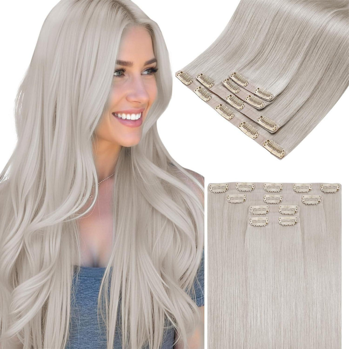 Echthaar Haarverlängerung Platinblond Clip-in 40cm
