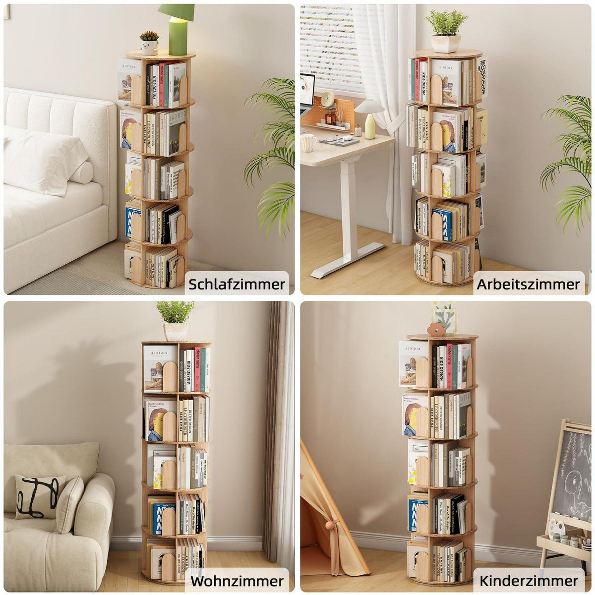 Drehbares Kinderbücherregal aus Massivholz, 5 Ebenen