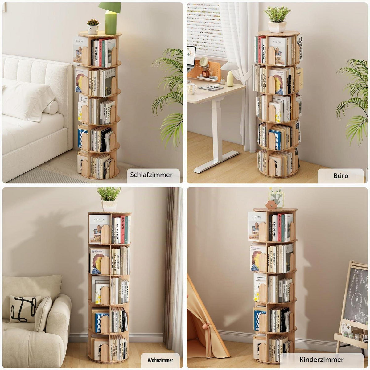 Drehbares Kinderbücherregal aus Massivholz, 5 Ebenen