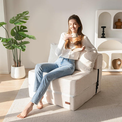 Klappsofa mit Schlaffunktion – Bequemes Bodensofa Creme