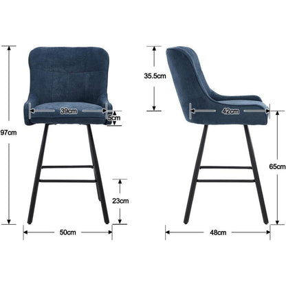 Blauer Barhocker 2er Set mit Rückenlehne & Fußstütze