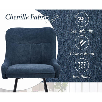 Blauer Barhocker 4er Set mit Chenille & Fußstütze