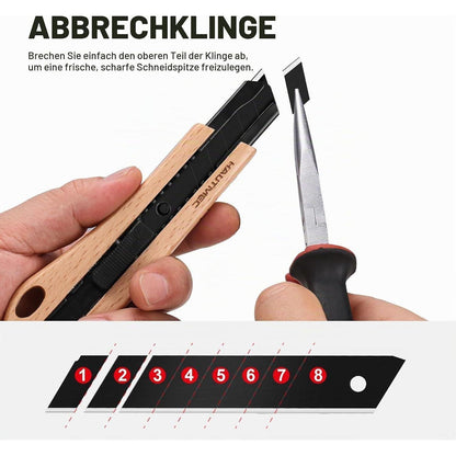 Teppichmesser mit einziehbarer Klinge und Holzgriff