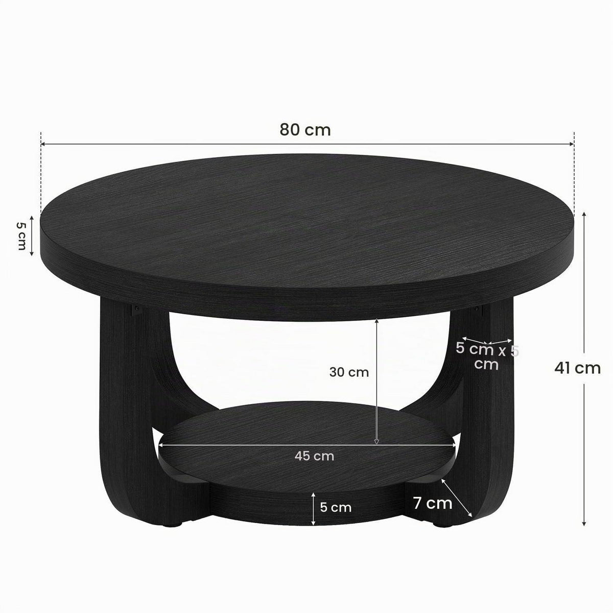 Runder Couchtisch mit Stauraum – Zweistufiger Beistelltisch Holz Schwarz