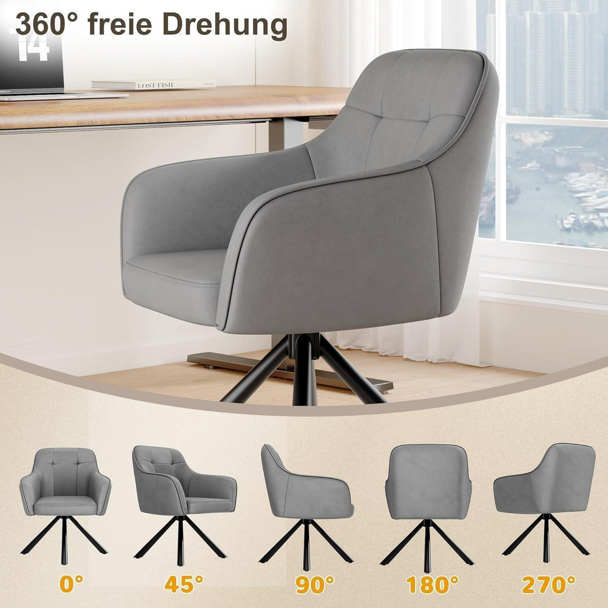 Drehbare Esszimmerstühle 2er Set mit Samt & Armlehnen