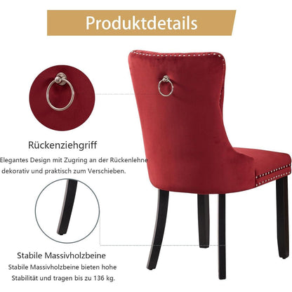 Samt-Esszimmerstühle 4er Set – Burgunderrot, Modern & Komfortabel