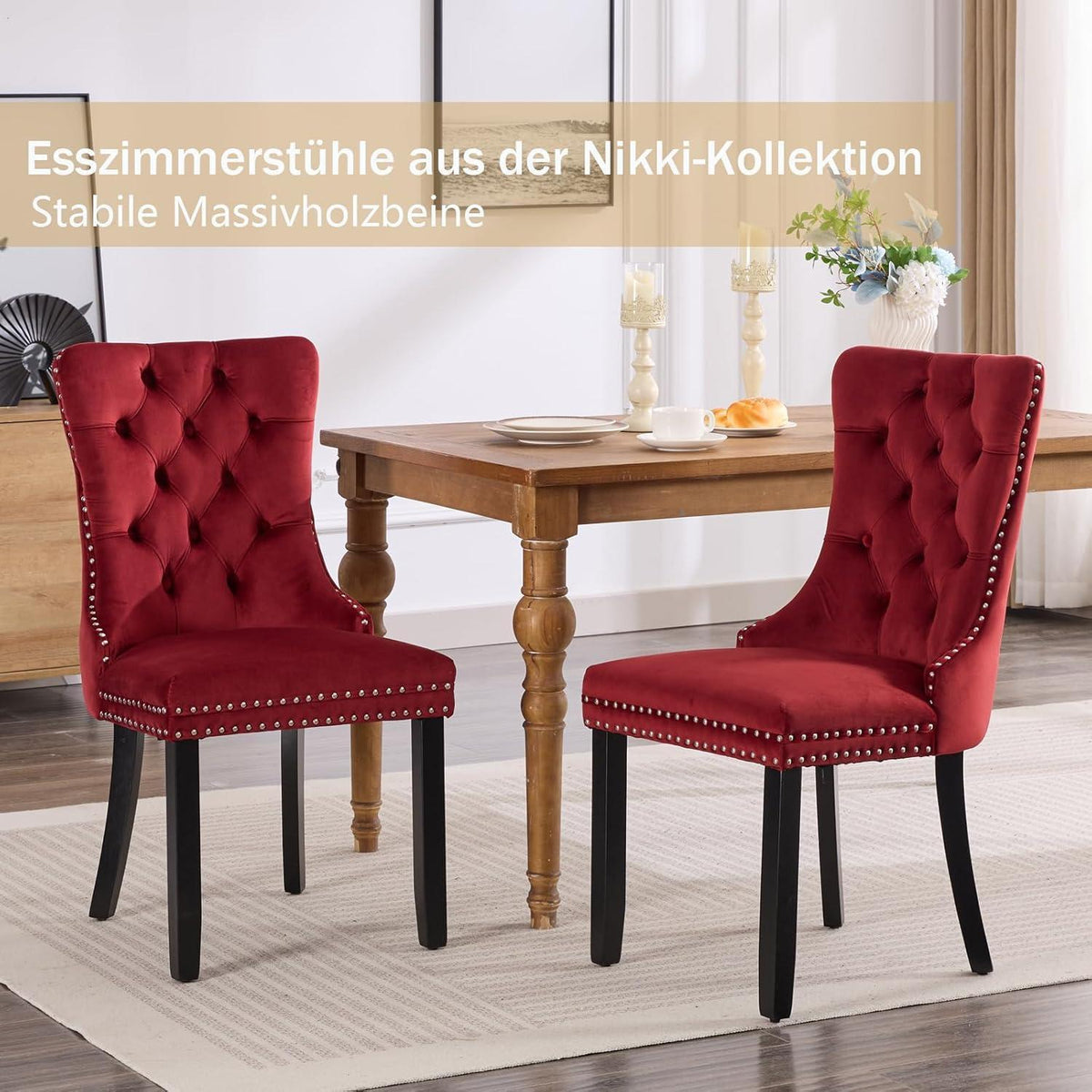 Samt-Esszimmerstühle 4er Set – Burgunderrot, Modern & Komfortabel
