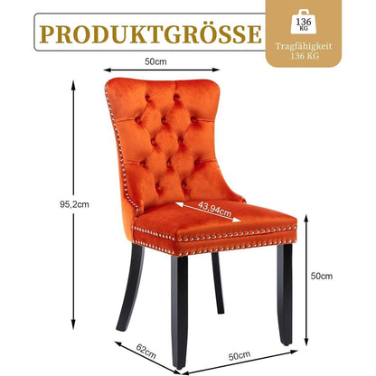 Samt Esszimmerstühle 6er Set mit Massivholzbeinen, Orange