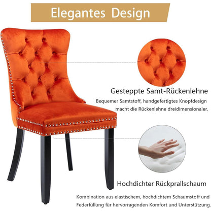 Samt Esszimmerstühle 6er Set mit Massivholzbeinen, Orange