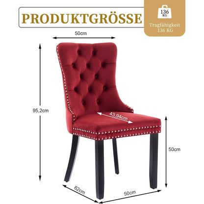 Samt-Esszimmerstühle 6er Set – Burgunderrot, Modern & Komfortabel