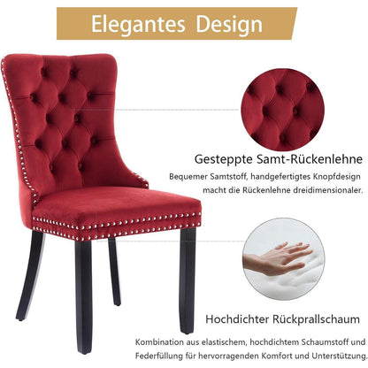 Samt-Esszimmerstühle 6er Set – Burgunderrot, Modern & Komfortabel