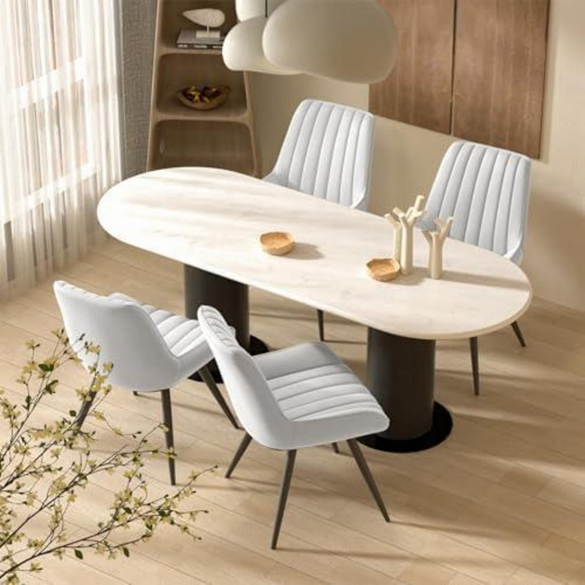Esszimmerstühle 4er Set | Polsterstühle mit Sitzkissen Weiß
